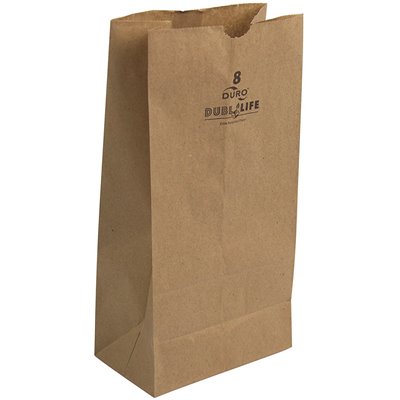 These Eco-friendly Duro Bag® 6.12in x 4.12in x 12.43in Dubl Life® SOS 35# 8lb Brown Paper Bags with gusseted flat bottom and thumb notch are reusable, recyclable, BPI® and FSC®  certified. Sold 500 per bundle