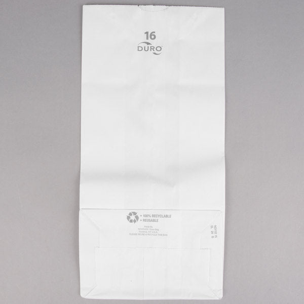 These 7.75in x 4.81in x 16in White 40# 16lb Paper Grocery Bags with gusseted flat bottom are BPI® certified compostable, SFI® certified & 100% recyclable. 
