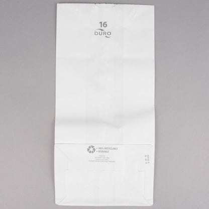 These 7.75in x 4.81in x 16in White 40# 16lb Paper Grocery Bags with gusseted flat bottom are BPI® certified compostable, SFI® certified & 100% recyclable. 
