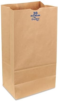Duro Bag® 20# 8.25 x 5.31 x 16.12 Bulwark SOS Kraft flat bottom gusseted paper shopping bags with self-opening  thumb notches are BPI® and SFI® certified compostable and are perfect for high-traffic environments. Sold 400 per bundle.