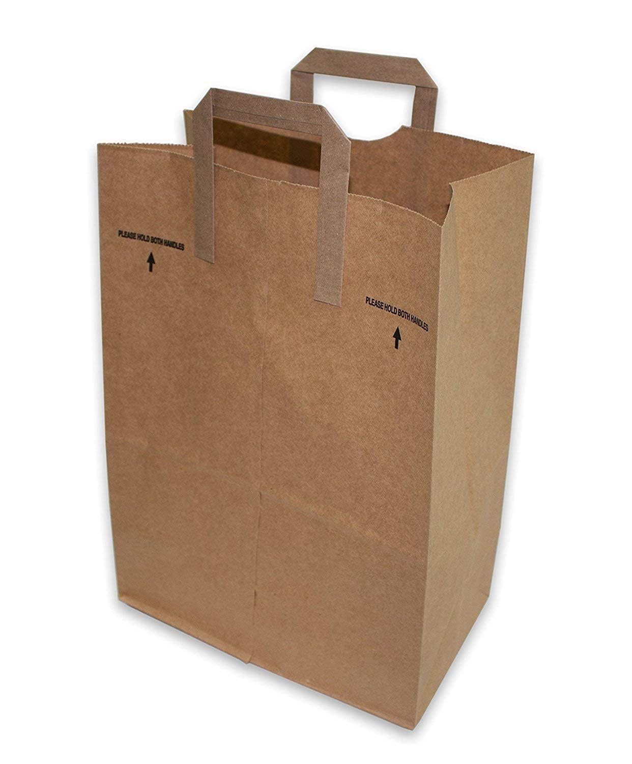 These compostable 12in x 7in x 17in Duro Bag® 66# 1/6 BBL Brown Handle Paper Grocery Bags are SFI® sourcing certified  and BPI® compostable certified. Sold 500 per bundle.