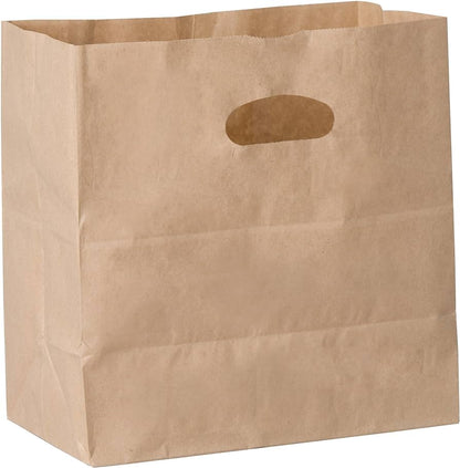 These SFI® certified heavy-duty, self opening 11in x 6in x 11in Duro Bag® 40# Kraft paper shopping bags feature a die-cut handle with built-in locking system and a large rectangular flat bottom. Sold 500 per bundle. 