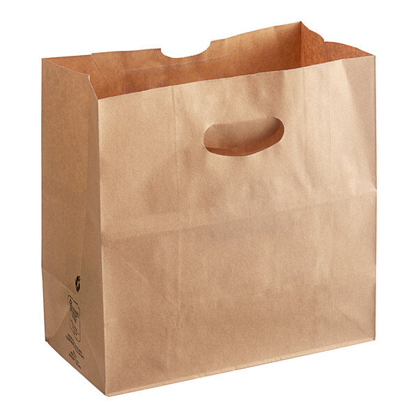 These SFI® certified heavy-duty, self opening 11in x 6in x 11in Duro Bag® 40# Kraft paper shopping bags feature a die-cut handle with built-in locking system and a large rectangular flat bottom. Sold 500 per bundle. 