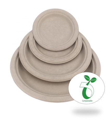 Reduce landfill with these premium biodegradable 7-inch Round Bagasse Molded Plates constructed with sugarcane fibers.