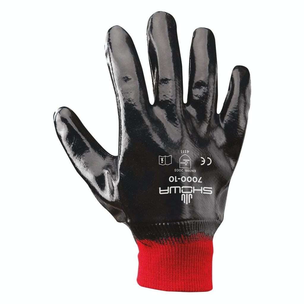 SHOWA® 7000 Nitrile Fully-Coated Grip Glove, Navy, Knit Wrist