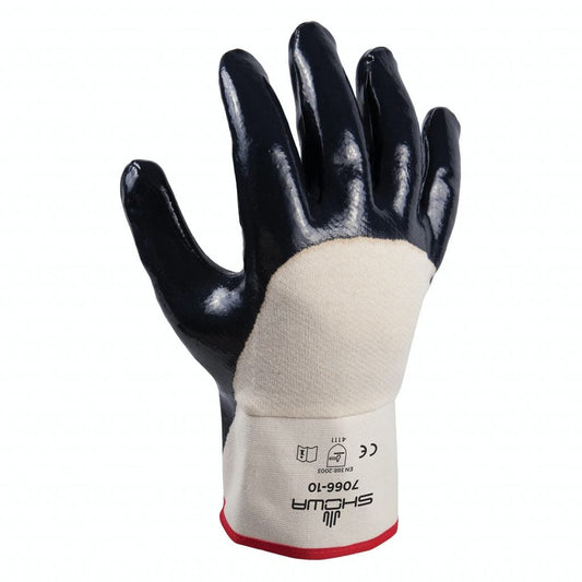 SHOWA® 7066 Nitrile Palm-Coated Grip Glove, Rubberized Safety Cuff, White/Navy