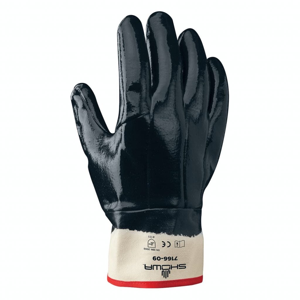 SHOWA® 7166 Nitrile Fully-Coated Grip Glove, Rubberized Safety Cuff, Navy, Large