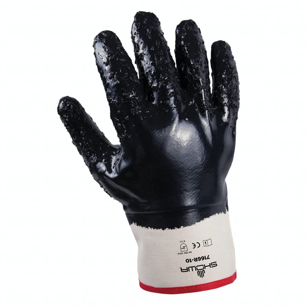 SHOWA® 7166R Nitrile Fully-Coated Grip Glove, Rubberized Safety Cuff, Rough Finish, Navy, Large