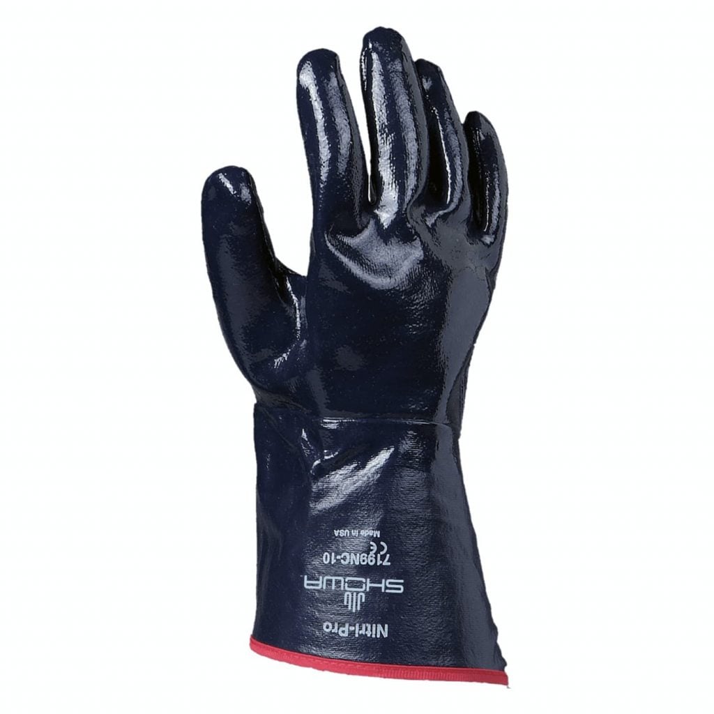 SHOWA® 7199NC Nitrile Fully-Coated Grip Glove, 5" Impregnated Cuff, Navy, Large