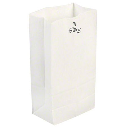 These 3.5in x 2.37in x 6.87in size Duro White 30# 1lb Paper Grocery Bags with gusseted flat bottom are BPI® certified compostable and SFI® certified. 500 per bundle.