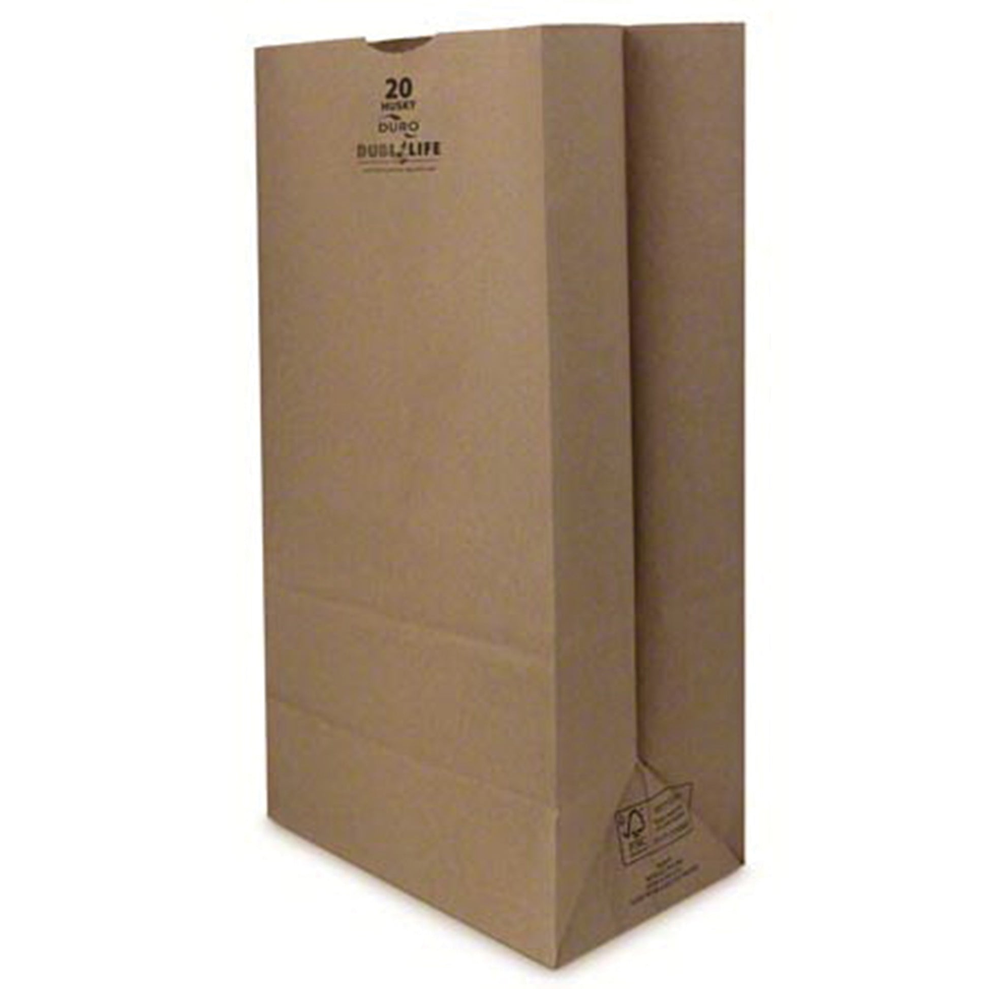  These heavyweight 8-1/4in x 5.31in x 16.12in Dubl Life® Husky SOS 50# 20lb Kraft Paper Bags with gusseted flat bottom are durable, biodegradable, reusable and 100% recyclable