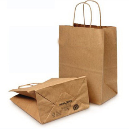 Handle and transport to-go items with confidence and ease with these popular, stylish and Eco-friendly 10in x 6.75in x 12in Duro Bag® Dubl Life® 60#  Kraft Bistro Brown Paper Bags with gusseted flat bottom and paper twist handles. Sold 250 per bundle.
