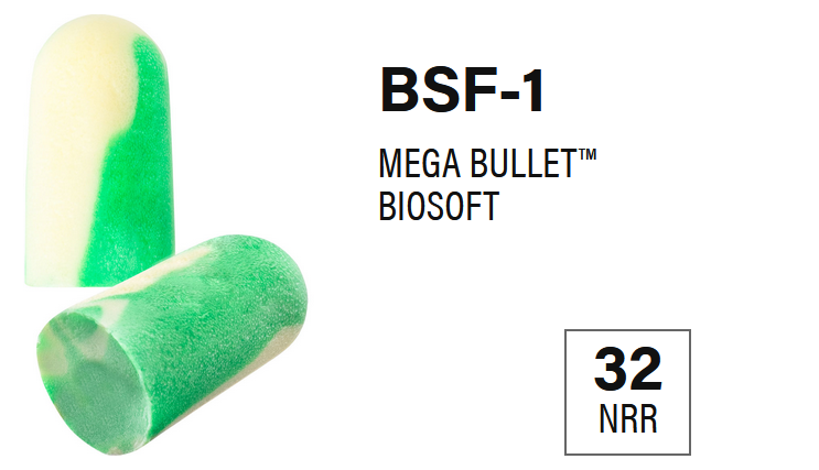 The PIP® Mega Bullet™ BioSoft™ BSF-1 disposable uncorded green and white ear plug foam material provides the same fit and performance as conventional polyurethane or PVC materials, but with a lower carbon footprint. This innovative technology not only reduces emissions during manufacturing, but it contains bio-based materials making BioSoft™ more environmentally friendly at end of use