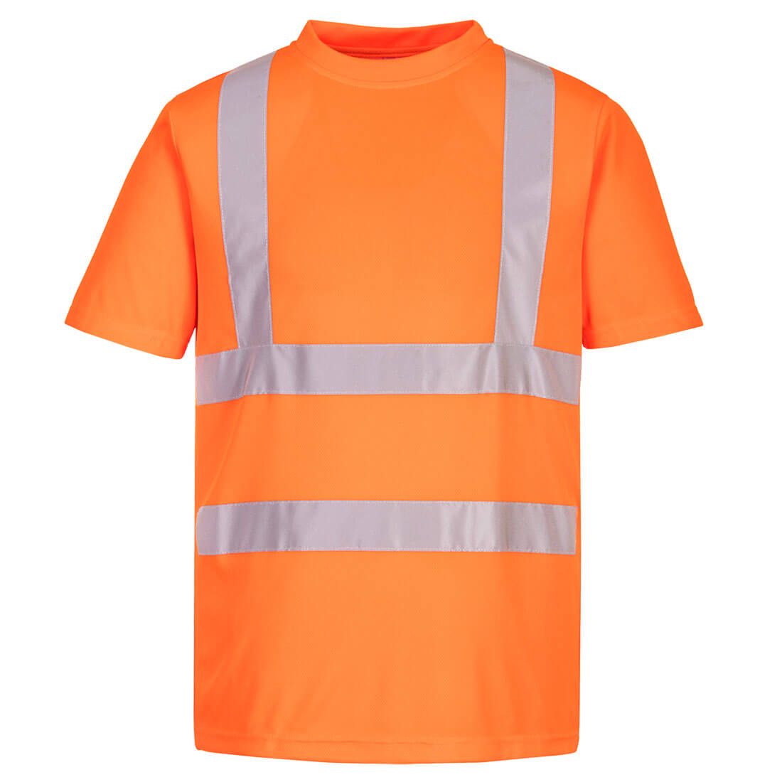 Portwest® Planet EC12 ECO Class 2 Hi-Viz Orange Short Sleeve Work T-Shirts with reflective tape are made with recycled polyester & P.E.T. fibers