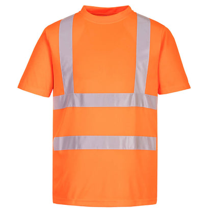 Portwest® Planet EC12 ECO Class 2 Hi-Viz Orange Short Sleeve Work T-Shirts with reflective tape are made with recycled polyester & P.E.T. fibers