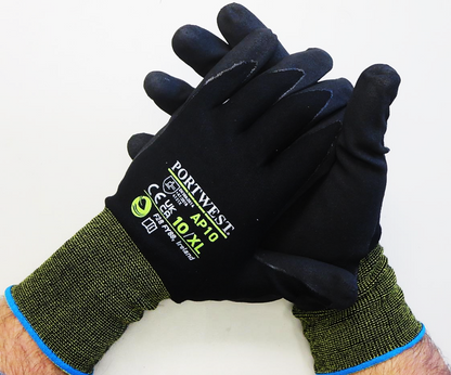 Portwest® Planet Eco-friendly AP10-NPR15 Foam Nitrile Coated Work Gloves are constructed with an antimicrobial glove shell featuring sustainable bamboo fiber that's highly absorbent! 