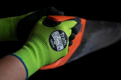 This Eco-friendly Traffi® TG5240 MicroDex LXT® Nitrile Coated Green 15-gauge Cut Level A3 Safety Gloves are Carbon Neutral Certified, repels water and oil while providing hot contact resistance.