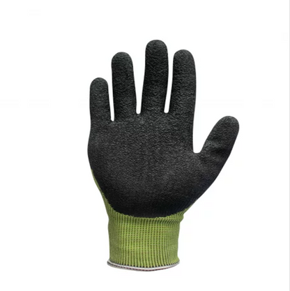 This Eco-friendly Traffi® TG6250 X-Dura LXT® latex  coated Green 15-gauge cut level A5 work gloves are Carbon Neutral certified, repels water and oil with touchscreen compatibility.