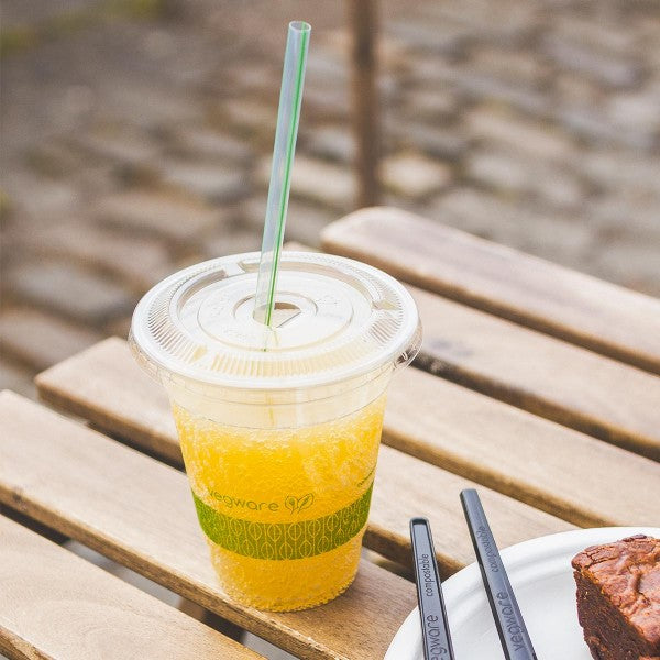 Vegware™ 96-Series compostable Cold Cups Flat Lids are made from eco-friendly plastic alternative. Independently certified to break down in 12 weeks.