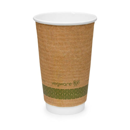 Vegware™ 89-Series compostable 16-oz Double Wall Brown Kraft Hot Beverage Cups are made from sustainably sourced board and lined with plant-based PLA that's independently certified to break down in landfill within 12 weeks. Perfect for coca, tea, coffee or soup.