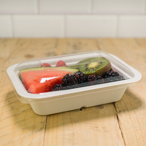Clear eco lid to fit size 3 bases in Vegware's Gourmet range simply clips on and is made with plant-based PLA