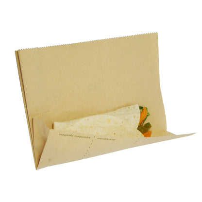 Vegware™ compostable 11-inch x 2.5-inch x 8-inch ovenable wrap is independently certified to break down in 12 weeks and perfect for cooking, storing and serving hot wraps.