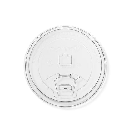A clear raised sipping lid for cold drinks that fits Vegware 96-Series cold cups. No straw needed.