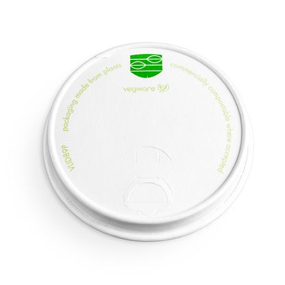 Paper hot cup lid. A paper sip lid sized for the busiest cups on your menu: it fits every Vegware 89-Series hot cup from 10 to 20oz, so one lid covers your regular, large and extra-large coffees.