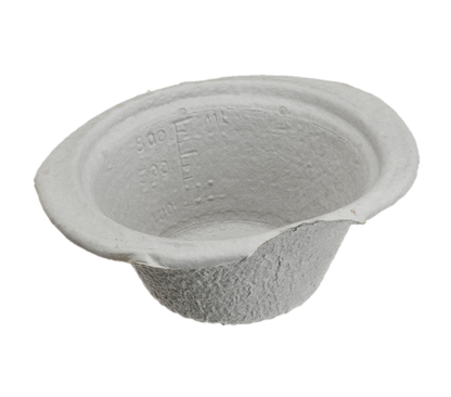 These small single-use patient bowls are constructed with a biodegradable medical-grade pulp fiber made from 100% recycled newsprint with a 1-liter capacity.