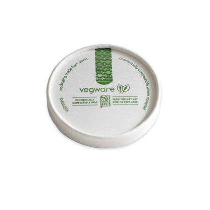 Paper hot lid. Built-in steam vents let hot soup breathe without sweating through the lid, making this the natural partner for Vegware 6oz and 8oz soup cups on a cold day.