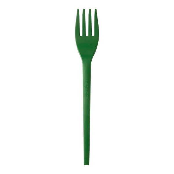 Sturdy 6.5in fork, part of the Veridian range. Bright green and built tough, this fork makes compostable cutlery obvious to diners and easy to sort at the bin.