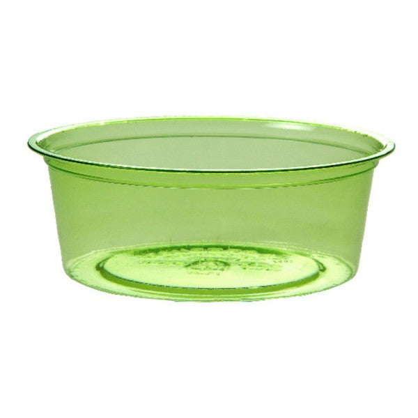 2oz PLA portion pot, part of the Veridian range. Dressings, salsas and dipping sauces stay put in this 2oz pot, tinted green so it is never mistaken for petroleum plastic.