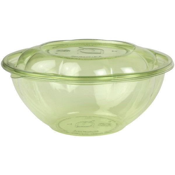 24oz PLA petal salad bowl with lid, part of the Veridian range. Petal-shaped sides turn an ordinary salad into a showpiece, and the matching lid is included in every set.