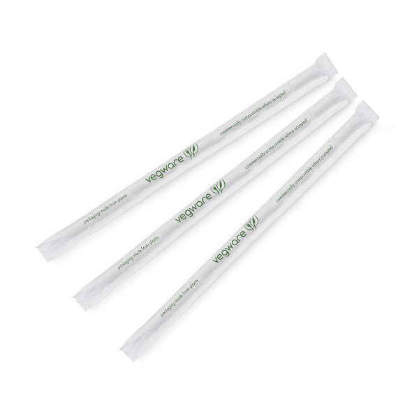 Paper-wrapped PLA drinking straw, great for cocktails or cold drinks. Individually paper-wrapped for hygienic drive-thru, delivery and self-serve stations, without a scrap of conventional plastic.