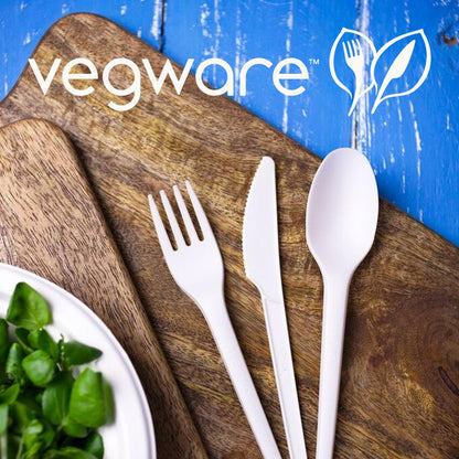 Vegware™ certified compostable 6.5in spoons are  ideal for hot and cold foods and made from plant-based CPLA and are independently certified to break down in landfill within 12 weeks. 
