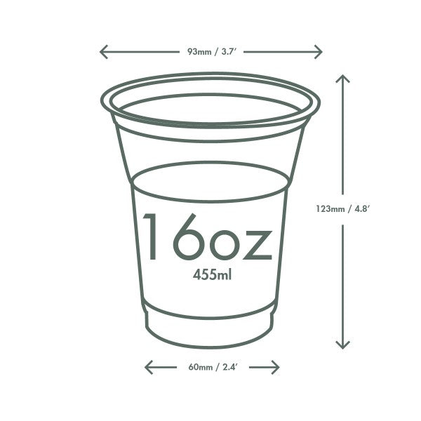 Vegware™ 96-Series compostable 16-oz Cold Beverage Cups are made from PLA -an eco-friendly plastic alternative independently certified to break down in landfill within 12 weeks.