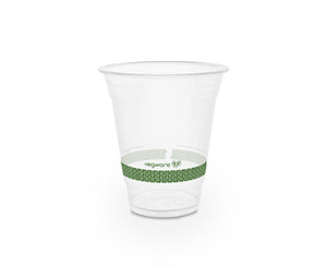 Vegware™ 96-Series compostable 12-oz Clear Cold Drinks Cups are made from PLA -an Eco-friendly plastic alternative independently certified to break down in 12 weeks.