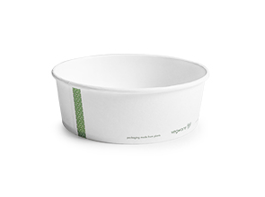 Ideal for hot and cold foods, Vegware™ 185-Series compostable 32-oz Bowls are lined with plant-based PLA and are independently certified to break down into soil within 12 weeks.