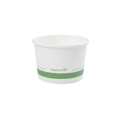 Ideal for ice cream sundaes, pastas, yogurt, stews, soups and more, Vegware™ 115-Series compostable 16-oz Soup Containers are lined with  plant-based PLA and independently certified to break down in 12 weeks.