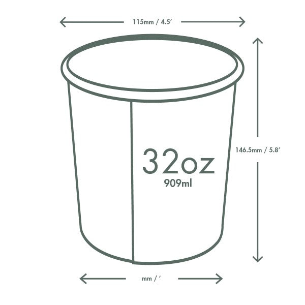 Ideal for ice cream sundaes, pastas, yogurt, stews, soups and more, Vegware™ 115-Series compostable 32-oz Paper Soup Containers are made from plant-based PLA. Independently certified to break down in 12 weeks.