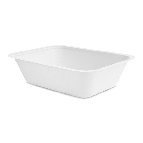 Made from from reclaimed sugarcane, these spill-proof compostable 60-ounce size 5 Bagasse gourmet food bases are good for hot or cold food and they're very sturdy and attractive.