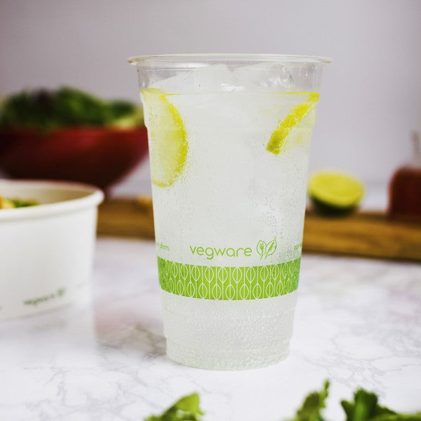 Vegware™ 96-Series compostable 20-oz Standard Cold Beverage Cups are made from PLA -an Eco-friendly plastic alternative independently certified to break down in landfill within 12 weeks.
