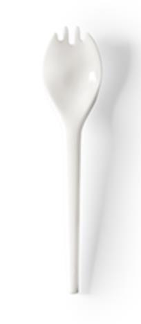 Ideal for hot and cold foods, Vegware™ certified compostable 6-in sporks are made from plant-based CPLA  independently certified to break down in landfill within 12 weeks.  