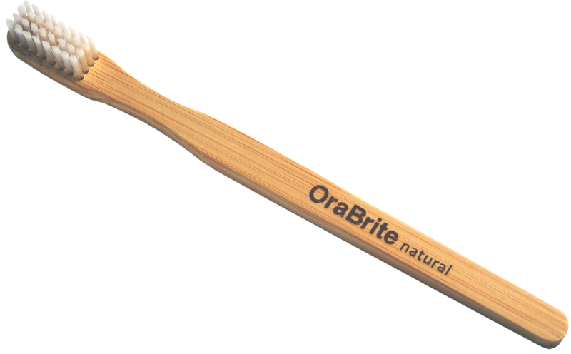 Eco-friendly 32 tuft V-trim orthodontic patient toothbrushes are constructed of biodegradable bamboo, recyclable nylon-6 bristles and 100% recyclable paper packaging.