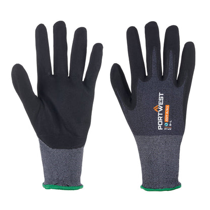 Portwest® Planet AP12-NPR15 Micro Foam Nitrile Coated Work Gloves are constructed with a 15-gauge seamless liner made from recycled P.E.T. water bottles has moisture managing properties. These touchscreen compatible cut level A1 gloves are breathable and produces a low carbon footprint.