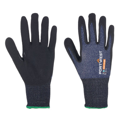 Portwest® Planet AP18-SG MR15 Micro Foam Nitrile Coated Work Gloves are constructed with a 15-gauge yarn made from recycled PET water bottles has moisture managing properties. These touchscreen compatible cut level A3 gloves are breathable and produces a low carbon footprint.