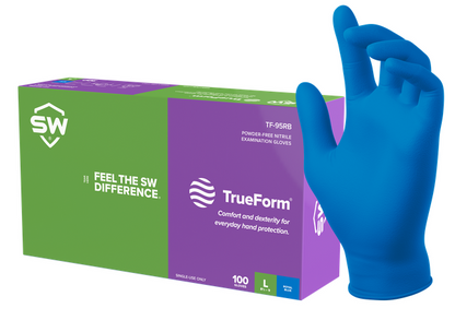 SW® Sustainable Solutions TF-95RB TrueForm® GreenCircle Certified Biodegradable EcoTek® 4.7-mil Powder-Free Latex-Free Nitrile Exam Gloves biodegrade by 92.6% in only two years and 6 months under test method ASTM D5526-12 and protect against fatal toxins for 4 hours.