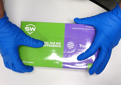 SW® Sustainable Solutions TF-95RB TrueForm® GreenCircle Certified Biodegradable EcoTek® 4.7-mil Powder-Free Latex-Free Nitrile Exam Gloves biodegrade by 92.6% in only two years and 6 months under test method ASTM D5526-12 and protect against fatal toxins for 4 hours.