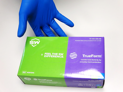 SW® Sustainable Solutions TF-95RB TrueForm® GreenCircle Certified Biodegradable EcoTek® 4.7-mil Powder-Free Latex-Free Nitrile Exam Gloves biodegrade by 92.6% in only two years and 6 months under test method ASTM D5526-12 and protect against fatal toxins for 4 hours.