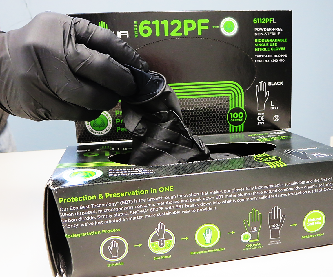 Showa® 6112PF Black EBT Nitrile Gloves | Biodegradable in Landfill Showa® 6112PF Black EBT Nitrile Gloves | Biodegradable in Landfill